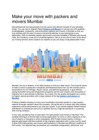Make your move with packers and movers Mumbai