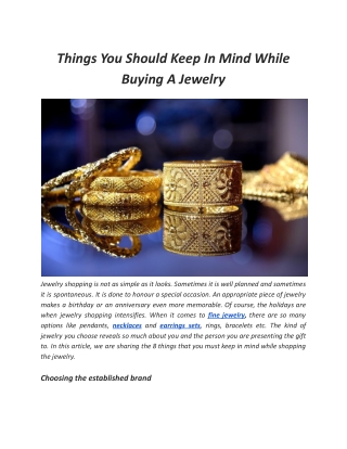 Things You Should Keep In Mind While Buying A Jewelry