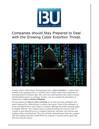 Companies should Stay Prepared to Deal with the Growing Cyber Extortion Threat