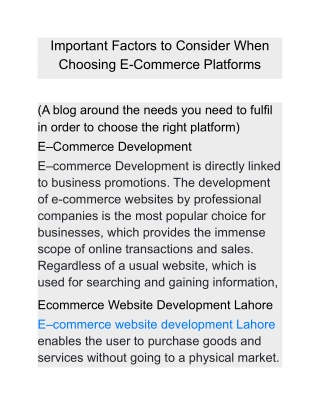 Important Factors to Consider When Choosing E-Commerce Platforms