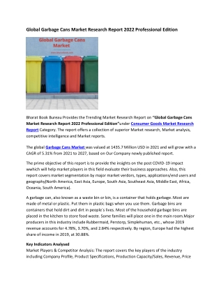 Global Garbage Cans Market Research Report 2022 Professional Edition