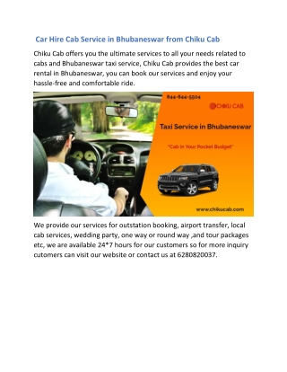 Car Hire Cab Service in Bhubaneswar from Chiku Cab
