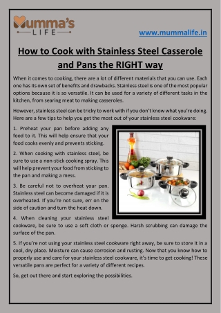 How to Cook with Stainless Steel Casserole and Pans the RIGHT way