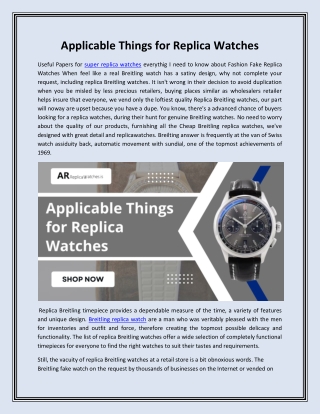 Applicable Things for Replica Watches