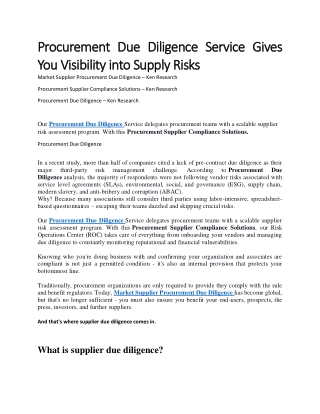 Procurement Due Diligence Service Gives You Visibility into Supply Risks