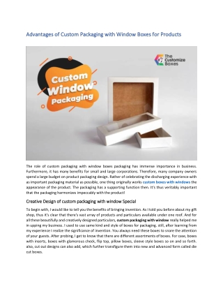 Advantages of Custom Packaging with Window Boxes for Products