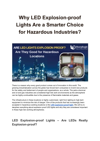 Why LED Explosion-proof Lights Are a Smarter Choice for Hazardous Industries