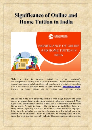 Significance of Online and Home Tuition in India