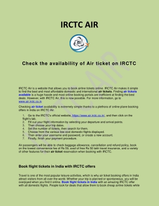 Check the availability of Air ticket on IRCTC