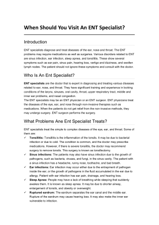 When Should You Visit An ENT Specialist