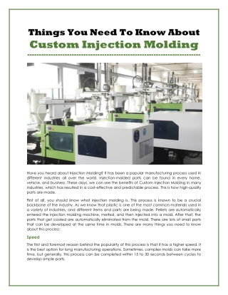 Things You Need To Know About Custom Injection Molding