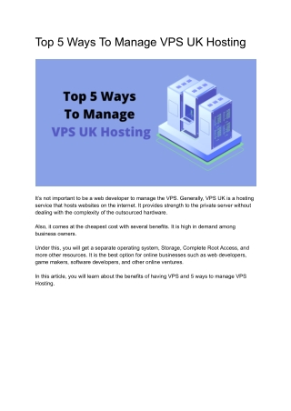 Top 5 Ways To Manage VPS UK Hosting