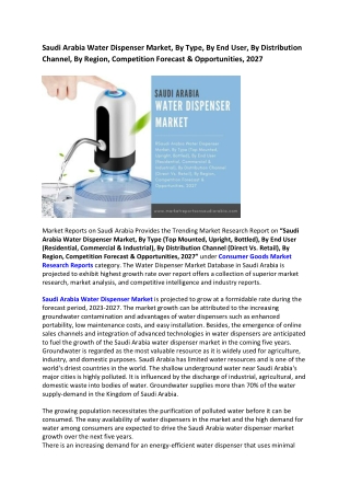 Saudi Arabia Water Dispenser Market Research Report 2022-2027