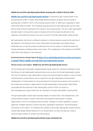 Middle East and Africa IgA Nephropathy Market Growing with a CAGR of 18.6 by 2028