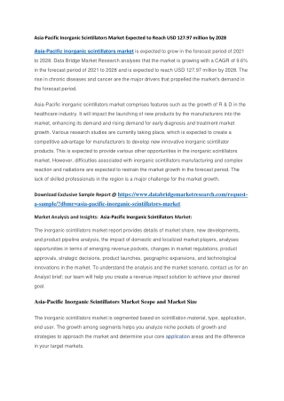 Asia-Pacific Inorganic Scintillators Market Expected to Reach USD 127.97 million by 2028