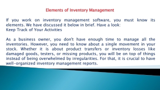 Elements of Inventory Management