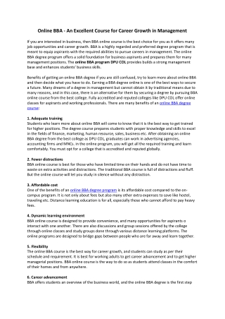 Online BBA an Excellent Course for Career Growth in Management