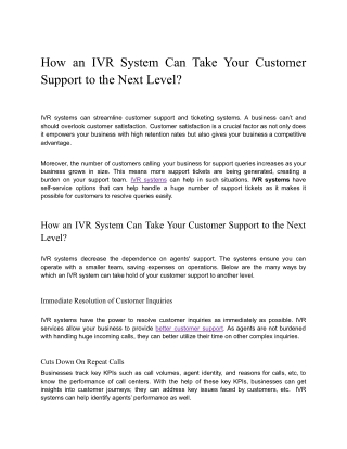 IVR System Can Take Your Customer Support to the Next Level