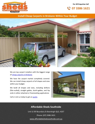 Install Cheap Carports in Brisbane Within Your Budget