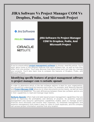 JIRA Software Vs Project Manager COM Vs Dropbox