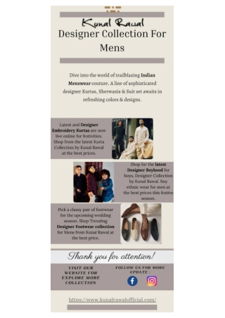 Designer Embroidery Kurtas For Men At Kunal Rawal