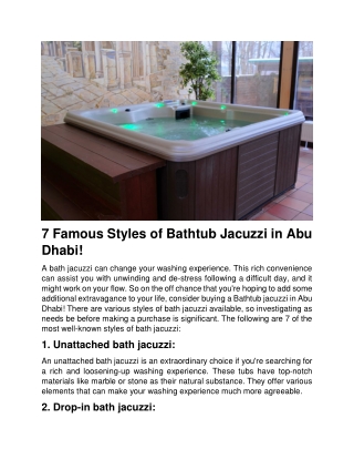 7 Famous Styles of Bathtub Jacuzzi in Abu Dhabi