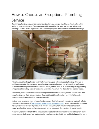How to Choose an Exceptional Plumbing Service