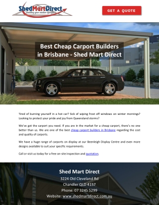 Best Cheap Carport Builders in Brisbane - Shed Mart Direct