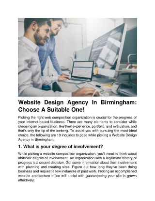 Website Design Agency In Birmingham: Choose A Suitable One!