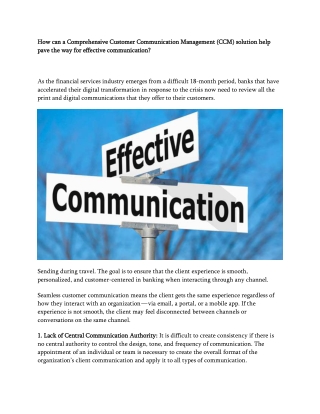 How can a Comprehensive Customer Communication Management (CCM) solution help pave the way for effective communication