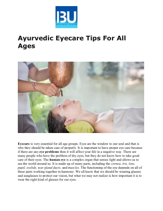 Ayurvedic Eyecare Tips For All Ages