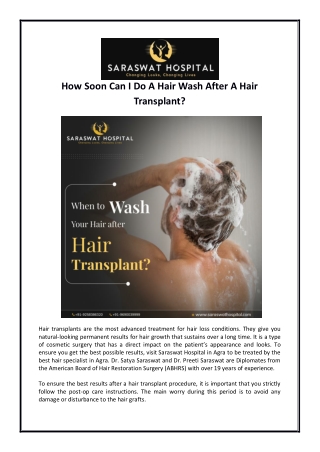 How Soon Can I Do A Hair Wash After A Hair Transplant?