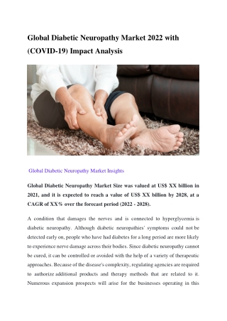 Global Diabetic Neuropathy Market 2022 with (COVID-19) Impact Analysis