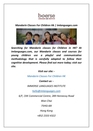 Mandarin Classes For Children Hk