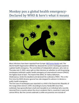 Monkey pox a global health emergency- Declared by WHO & here's what it means