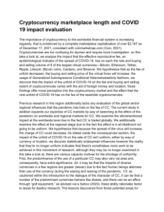 Cryptocurrency marketplace length and COVID 19 impact evaluation