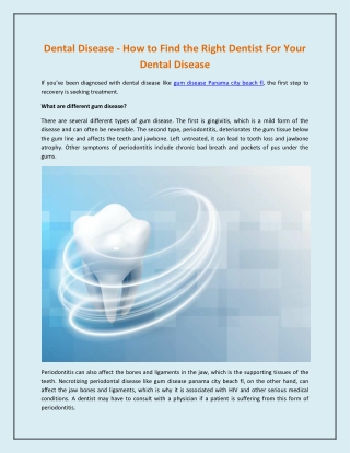 Dental Disease - How to Find the Right Dentist For Your Dental Disease
