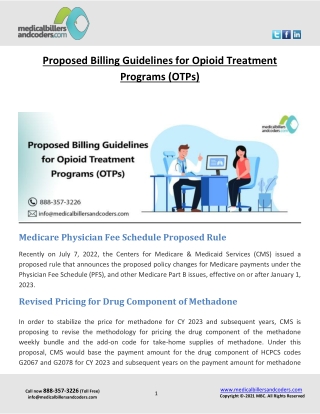 Proposed Billing Guidelines for Opioid Treatment Programs (OTPs)