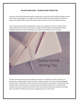 Russell VanBrocklen - Quality Article Writing Tips