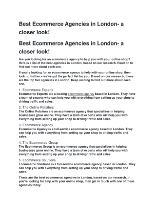 Best Ecommerce Agencies in London- a closer look!