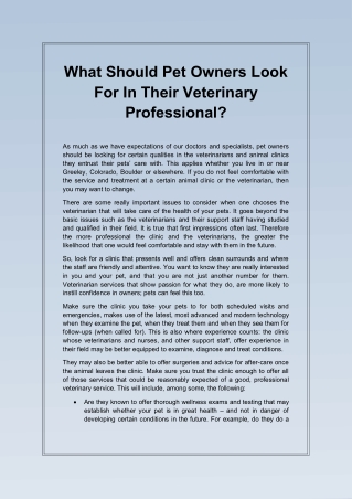 What Should Pet Owners Look For In Their Veterinary Professional