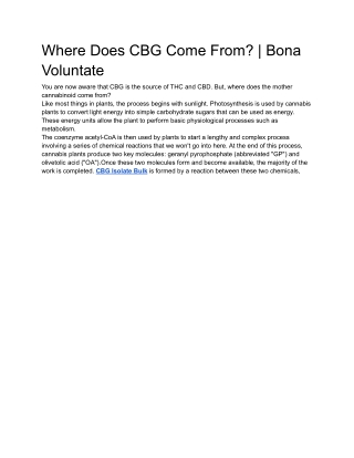 Where Does CBG Come From? | Bona Voluntate