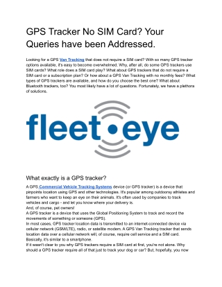 GPS Tracker No SIM Card? Your Queries have been Addressed.