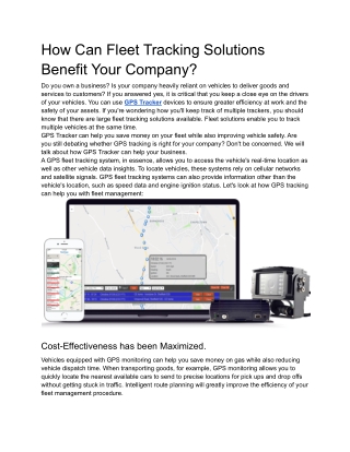 How Can Fleet Tracking Solutions Benefit Your Company?