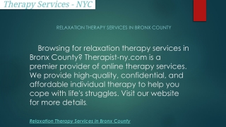Relaxation Therapy Services in Bronx County | Therapist-ny.com