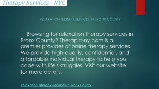 Relaxation Therapy Services in Bronx County | Therapist-ny.com