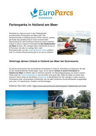 EuroParcs Dünenresorts Ferienparks in Holland am Meer