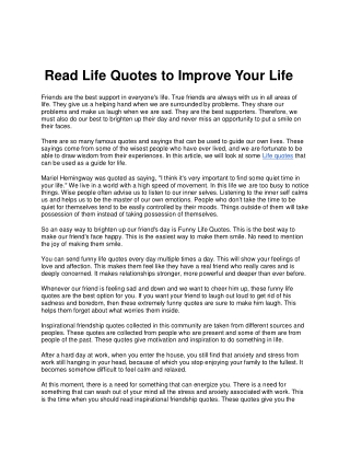 Read Life Quotes to Improve Your Life