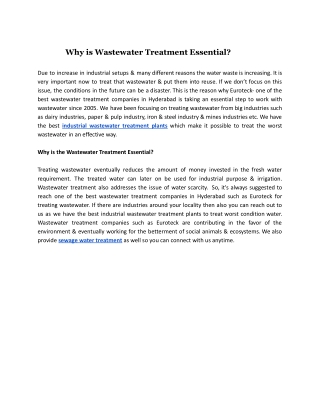 Why is Wastewater Treatment Essential_