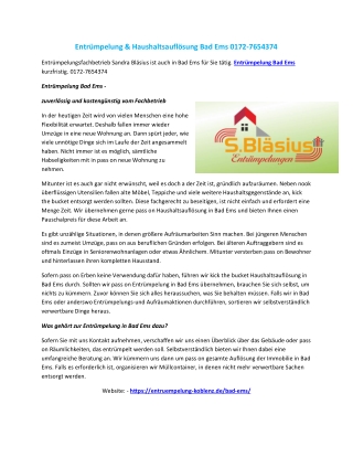 Entrümpelung & Haushaltsauflösung Bad Ems 0172-7654374